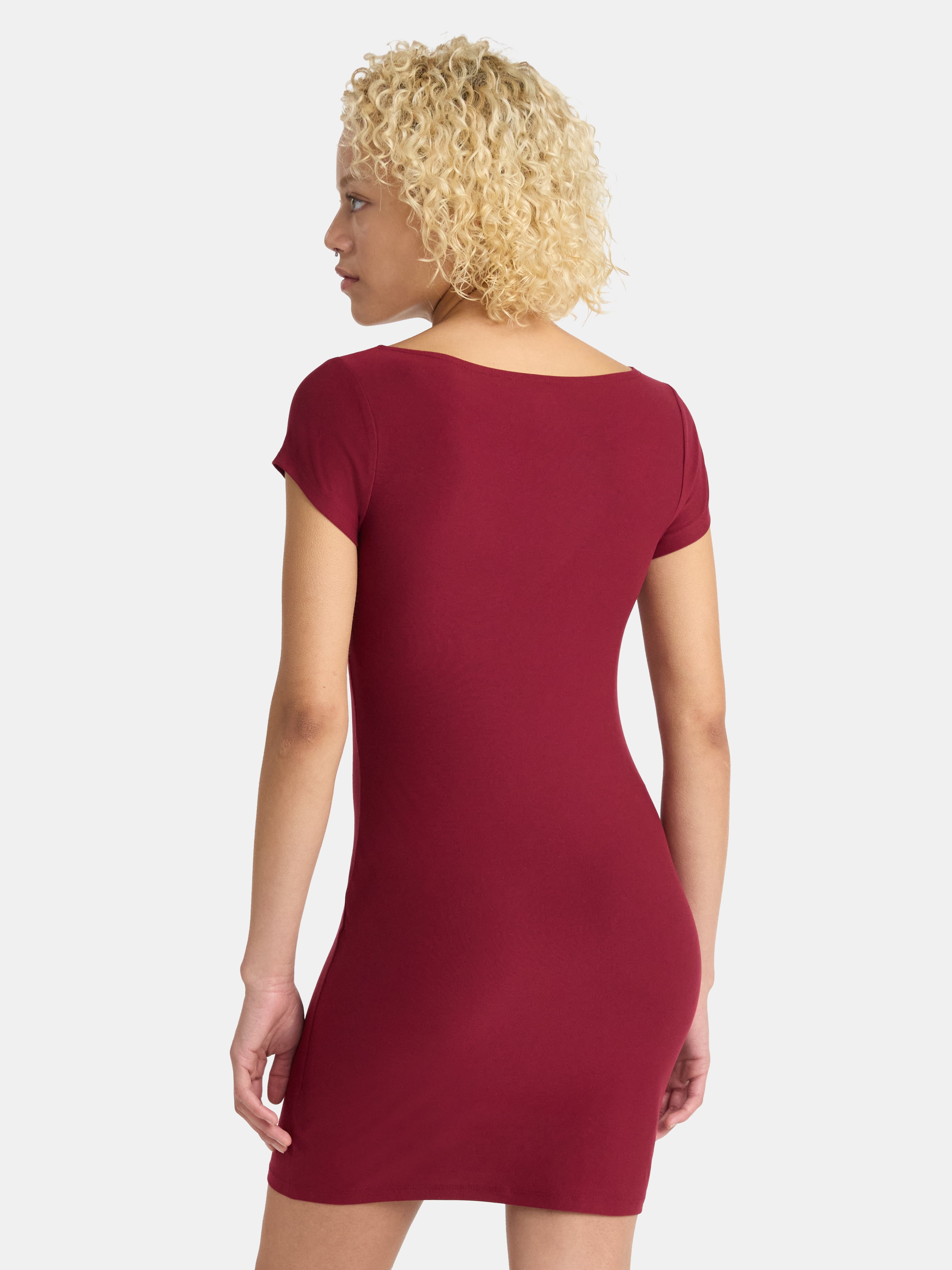 No Boundaries Scoop Neck Mini Dress with Short Sleeves, Women’s