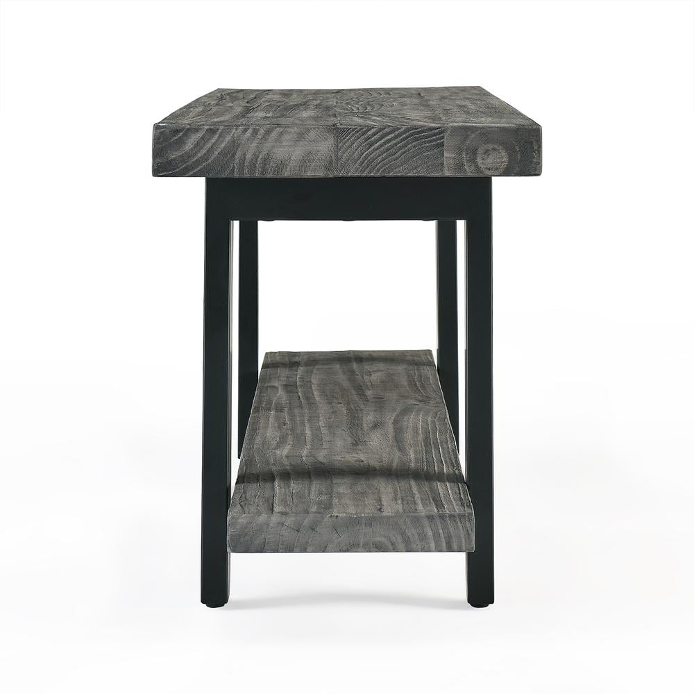 Pomona 2 Tier Entryway Bench with Storage Shelf – Solid Pine Wood Seat with Black Metal Frame – Rustic Industrial Shoe Bench for Hallway, Dining, or Living Room by Alaterre Furniture (Slate Gray)