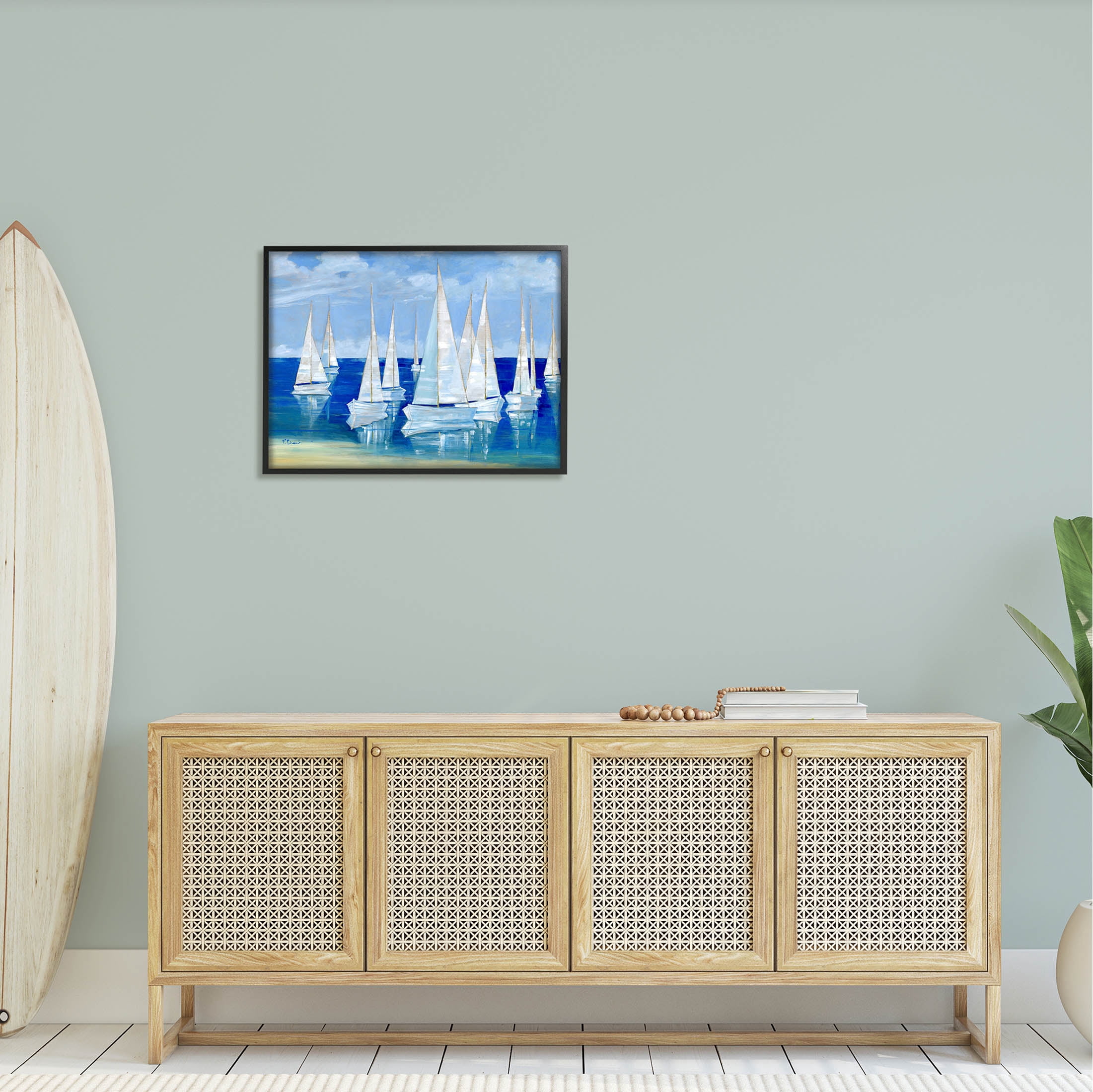 Stupell Industries Blanco Beach Sailboats Reflecting Coast Painting Black Framed Art Print Wall Art, Design by Paul Brent
