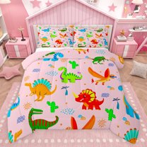 jejeloiu Kawaii Dinosaur Bedding Comforter Set,Cartoon Dino Twin Comforter Sets,Colorful Magic Animal Bedding Set For Girls Kids,Breathable Home Decor Reversible,2 Pieces