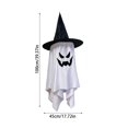 thumbnail image 2 of XHKUYI Halloween Hanging Ghost Decoration 39.3 inch, Glowing White Fabric Ghost with Witch Hat, Spooky Floating Ghost Decor for Halloween Home, Garden, Tree, Yard, Party, 2 of 7