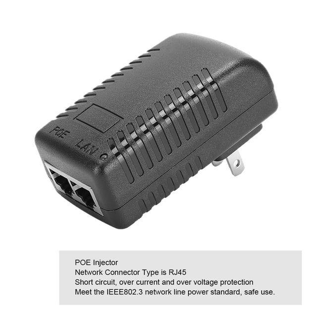 POE Injector DC 24V 1A Power Adapter Plug Black Portable for Devices