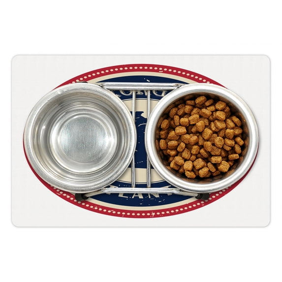 Georgia Pet Mat for Food and Water, Stamp Pattern of State in a Grungy Concept with Polka Dots, Non-Slip Rubber Mat for Dogs and Cats, 18" X 12", by Ambesonne
