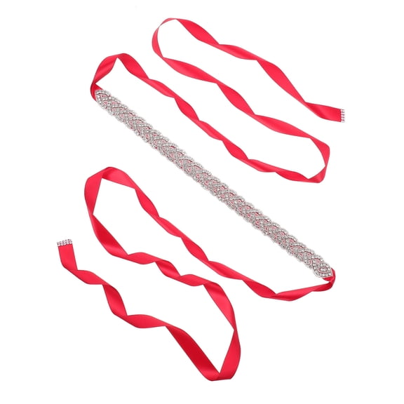 SOPOTUTU Elegant Red Bridal Ribbon Belt with Rhinestones for Wedding and Banquets