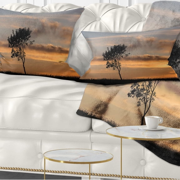 Designart Lonely Tree Silhouette Leftwards - Landscape Printed Throw Pillow - 12x20