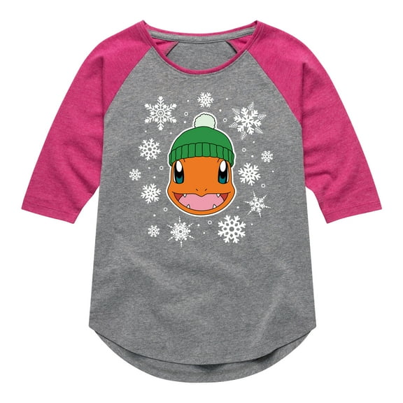 Pokémon - Charmander Snowflakes - Youth Girls Raglan Graphic T-Shirt