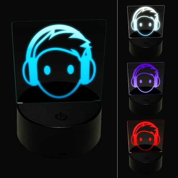 Occupation DJ with Headphones Icon LED Night Light Sign 3D Illusion Desk Nightstand Lamp