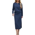 thumbnail image 3 of Women's Two Piece Matching Sweater Sets Knit Long Sleeve Pullover Tops Bodycon Mid Long Skirts Fall Outfits, 3 of 4