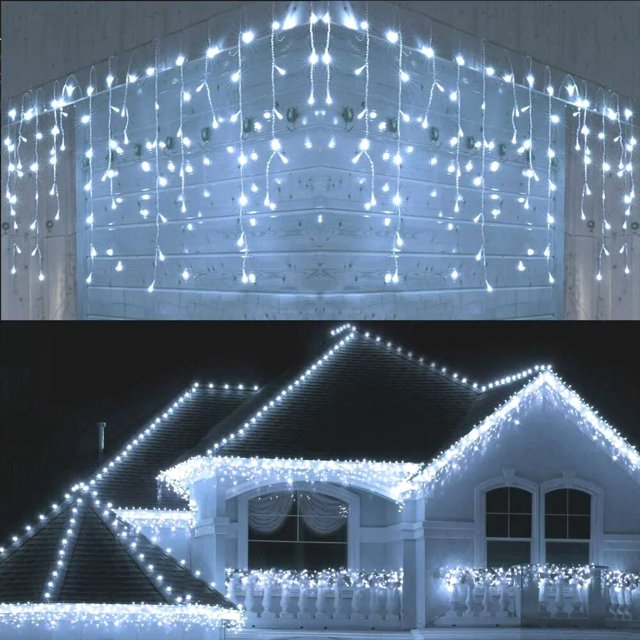 Guirnalda de calle en la casa Decoraciones navideñas Adornos LED Festoon Icicle Cortina Luz Caída 0.5 / 0.6 / 0.7M Enchufe de la UE Año Nuevo 2024 Para Navidad / Bodas / Hogar / Habitación / Decoració