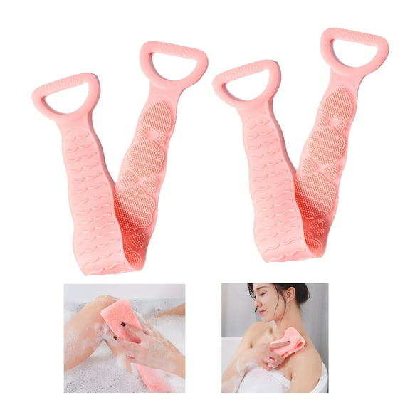 Soft Silicone Shower Brush, Bath Shower Silicone Body Brush Bath Belt Exfoliating Wash,Stimulate Blood Circulation(2 Pack,Pink)