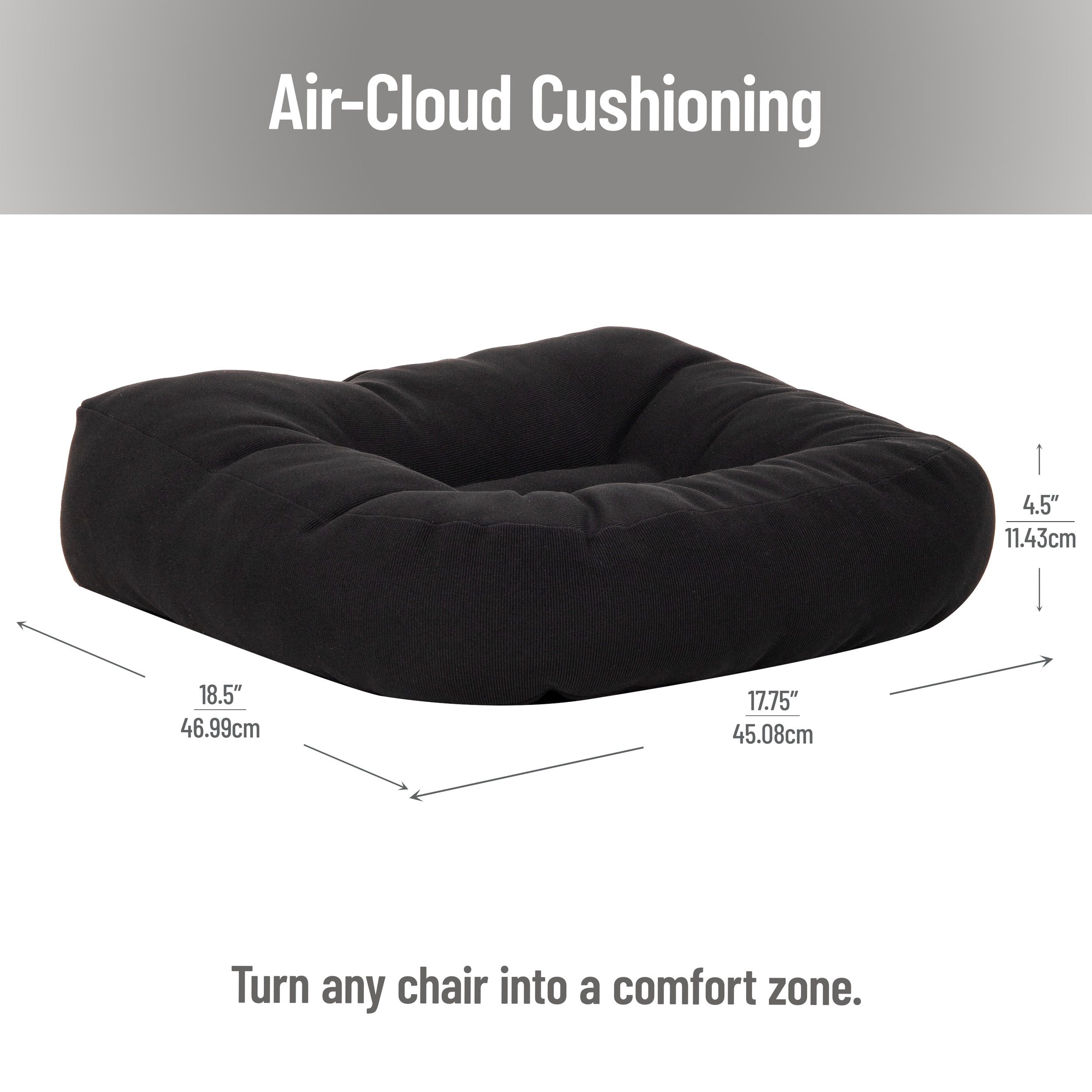 Mind Reader Air-Cloud Booster Seat Cushion for Office, Car, Wheelchair, Support Pillow with Carry Handle, Black