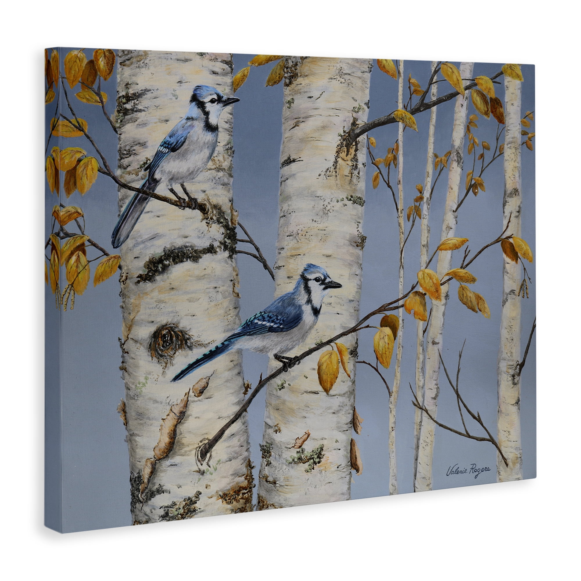 Stupell Industries Blue Jay Autumn Day Landscape & Nature Painting Wrapped Canvas Art Print Wall Art, 30 x 24