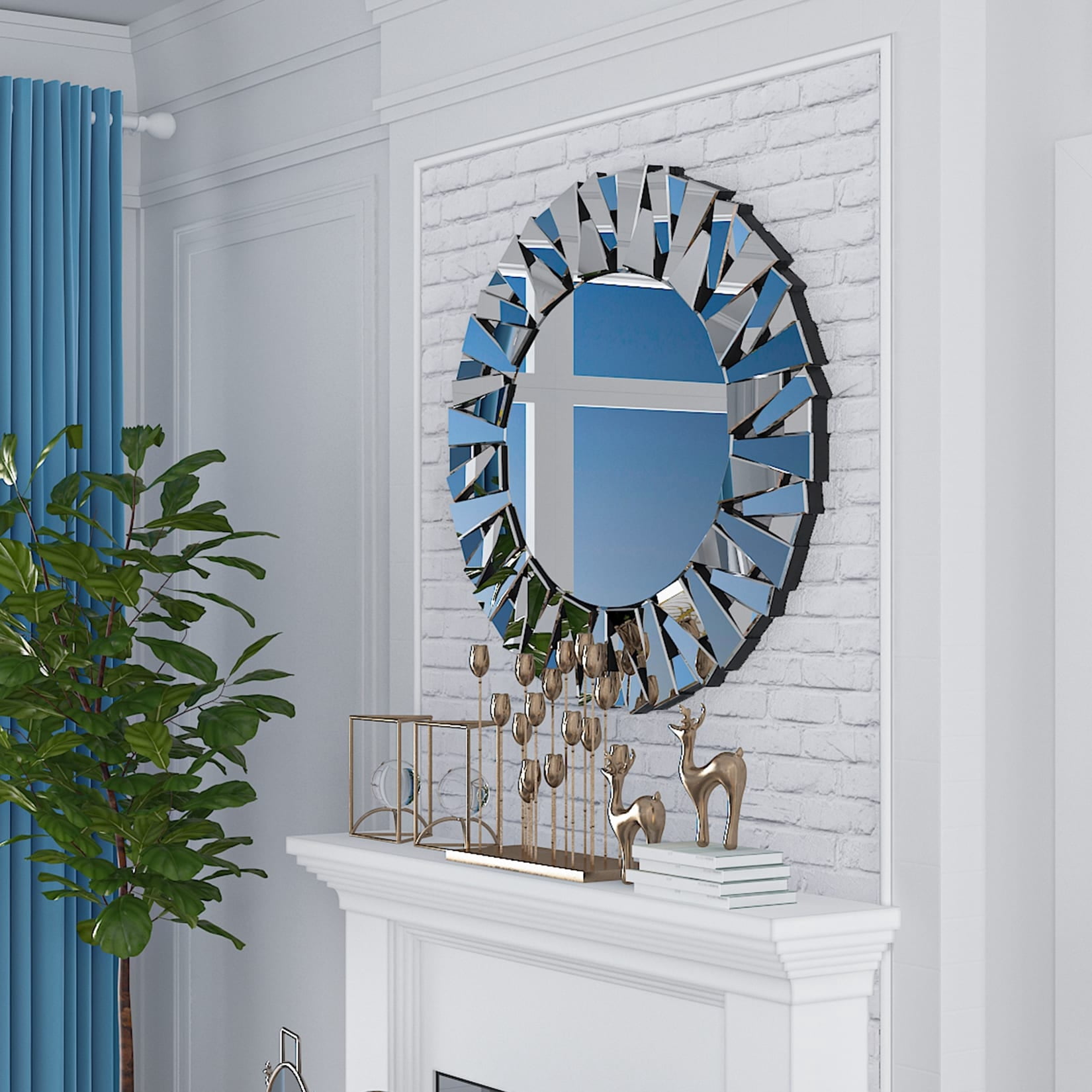 fliptradenice Large Round Decorative Mirrors Wall Mirror Art Glass Accent Mirrors - 32in.Wx32in.H