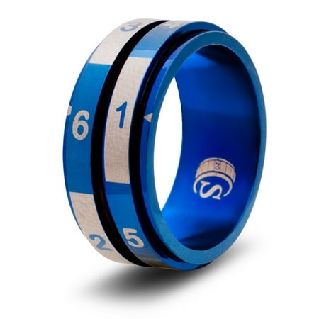 CritSuccess 2d6 Dice Ring with Double 6 Sided Die Spinner (Size 11.5 - Stainless Steel - Blue)