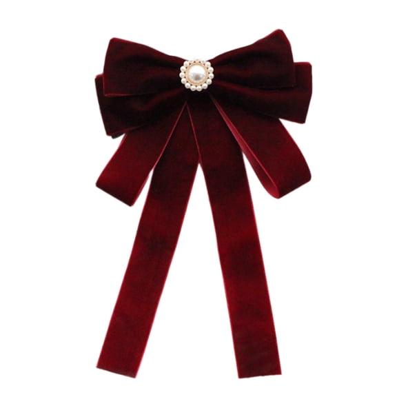 RUISINERY Elegant Women's Velvets Bows Tie Brooch Pin Pre Tied Bowknot Necktie with Rhinestones and Pearls Decors for Formal Event