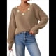 thumbnail image 3 of Suéter Holgado de Otoño con Cuello en V y Mangas Largas Tipo Farol para Mujer, Bordado de Flores. Camello XL, 3 of 9