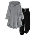 thumbnail image 4 of Enjoytime Winter Sets Women 2 Piece Outfits Solid Color Long Sleeve Hoodie Pants Warm Loungewear Casual Loose Plus Size Clothing for Women Black S, 4 of 6