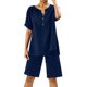 thumbnail image 1 of Conjuntos de 2 piezas para mujer: blusa de pierna ancha y pantalones elásticos, camisa informal de manga corta, ropa urbana de moda para el verano, 1 of 6