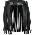 thumbnail image 1 of Cinturón ancho de cuero sintético con borlas para mujer, cinturón de cuero negro estilo punk occidental con flecos, estilo gitano vintage, gótico, para fiestas y rave., 1 of 9