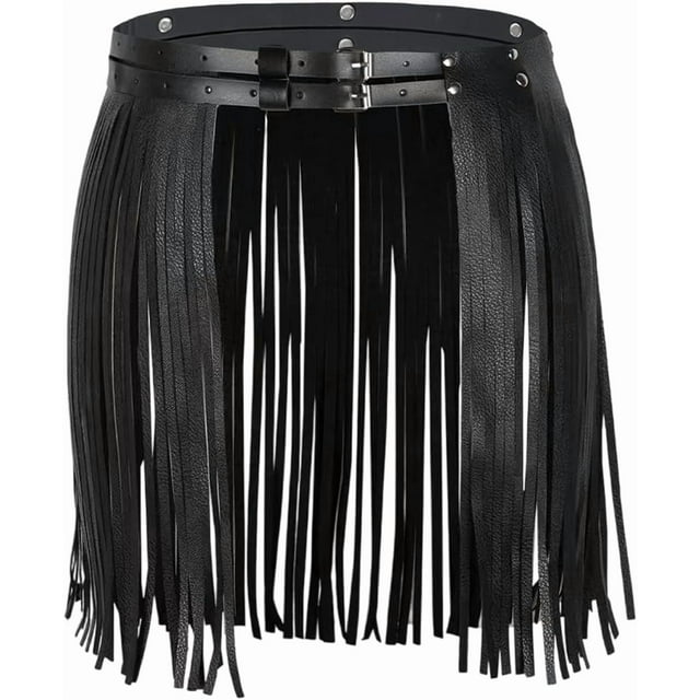 Cinturón ancho de cuero sintético con borlas para mujer, cinturón de cuero negro estilo punk occidental con flecos, estilo gitano vintage, gótico, para fiestas y rave.