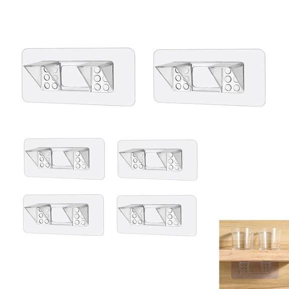 6-Pack Heavy-Duty No-Drill Shelf Brackets, Double Row Adhesive Pegs for Kitchen Cabinets Bookshelves Closets, Large Size Wall Mount Support