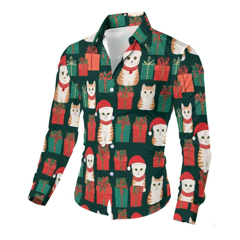 YUHGODO Mens Xmas Dress Shirts Fun Kitten Cat Graphic Button Down Long Sleeve Shirt Ugly Christmas Party Vacation Shirt, Adult Unisex, Size: XL YUHGODO Mens Xmas Dress Shirts Fun Kitten Cat Graphic Button Down Long Sleeve Shirt Ugly Christmas Party Vacation Shirt, Adult Unisex, Size: XL