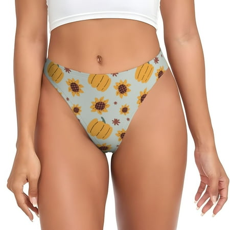 Qokaie Fall Thanksgiving Day Printed Women s Cotton Thong Underwear  Sexy Breathable Panties G-string-X-Small