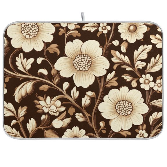 Yayeee Dish Drying Mat for Kitchen Counter Ultra Absorbent Easy Clean Pad 18x16", Brown Floral