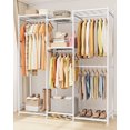 thumbnail image 4 of Sakugi Clothes Rack - Rustproof Steel Clothing Racks for Hanging Clothes with Leveling Feet & Wall Anchor Kit, Wardrobe Closet for Bedroom, Living Room, Laundry, 63" x 12.6" x 71.7", White, 4 of 4