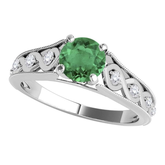 Mauli Jewels Engagement Rings for Women 1 Carat Halo Unique Design Emerald And Diamond Engagement Ring Crafted 4-prong 14k Solid White Gold
