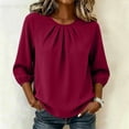 thumbnail image 2 of Tops For Women Summer Crew Neck Three Quarter Sleeve Trendy Casual Solid Streetwear Office Weekend Errands Travel Outfit Polished Daytime Brunch Workday, 2 of 7