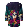 thumbnail image 4 of Xdegoge Day of the Dead Shirts for Women Dia De Los Muertos 3/4 Sleeve Shirt Sugar Skull Plus Size Crew Neck Tunic Tops Winter Cozy Casual Sweatshirts, 4 of 5