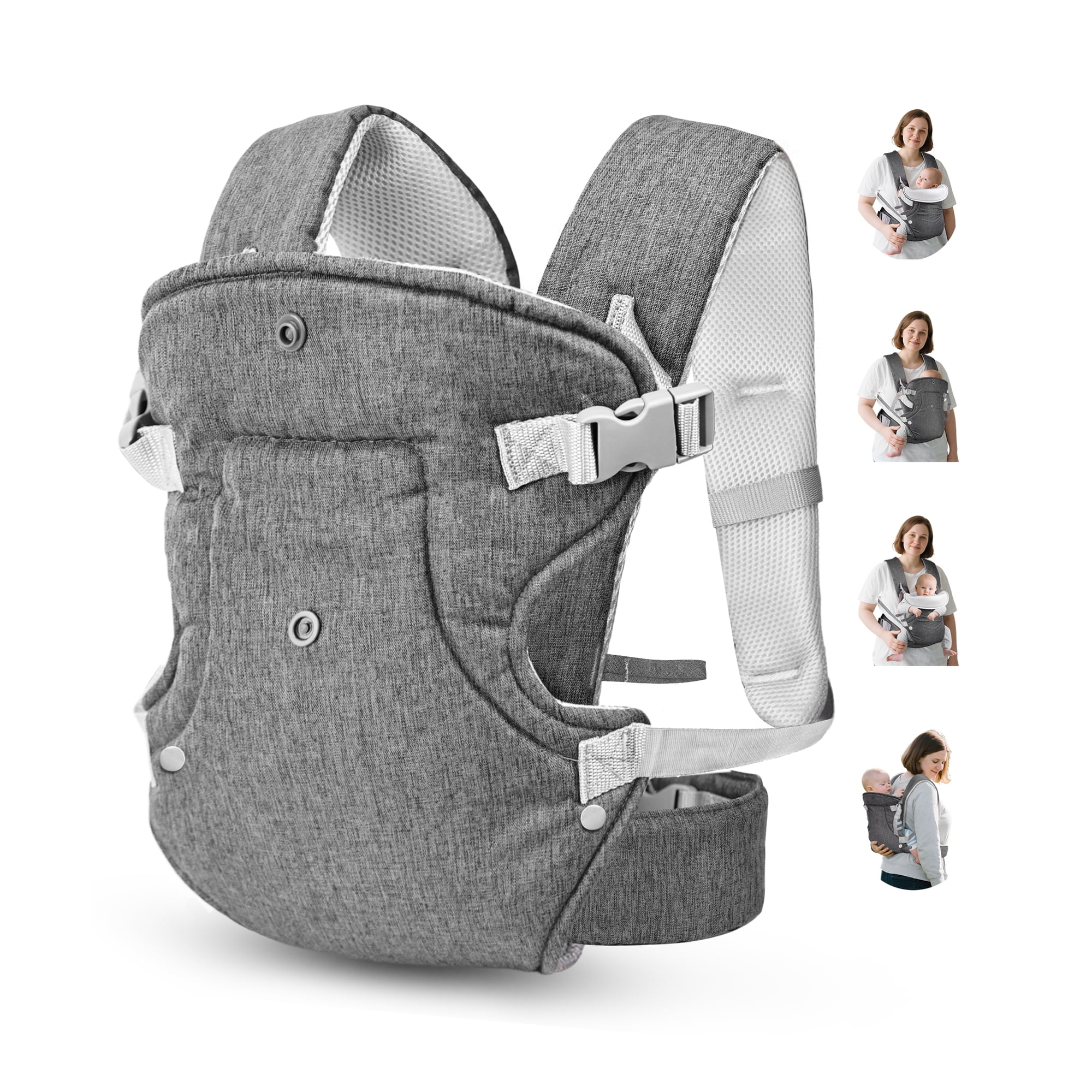 RUPOUN Baby Carrier, Convertible Soft & Cool Baby Carrier, 4-Position, Gray, for Child, Infant, Newborn