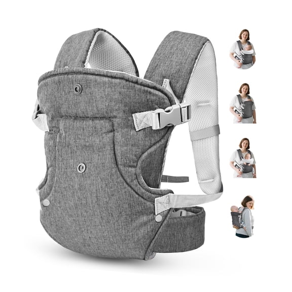 RUPOUN Baby Carrier, Convertible Soft & Cool Baby Carrier, 4-Position, Gray, for Child, Infant, Newborn