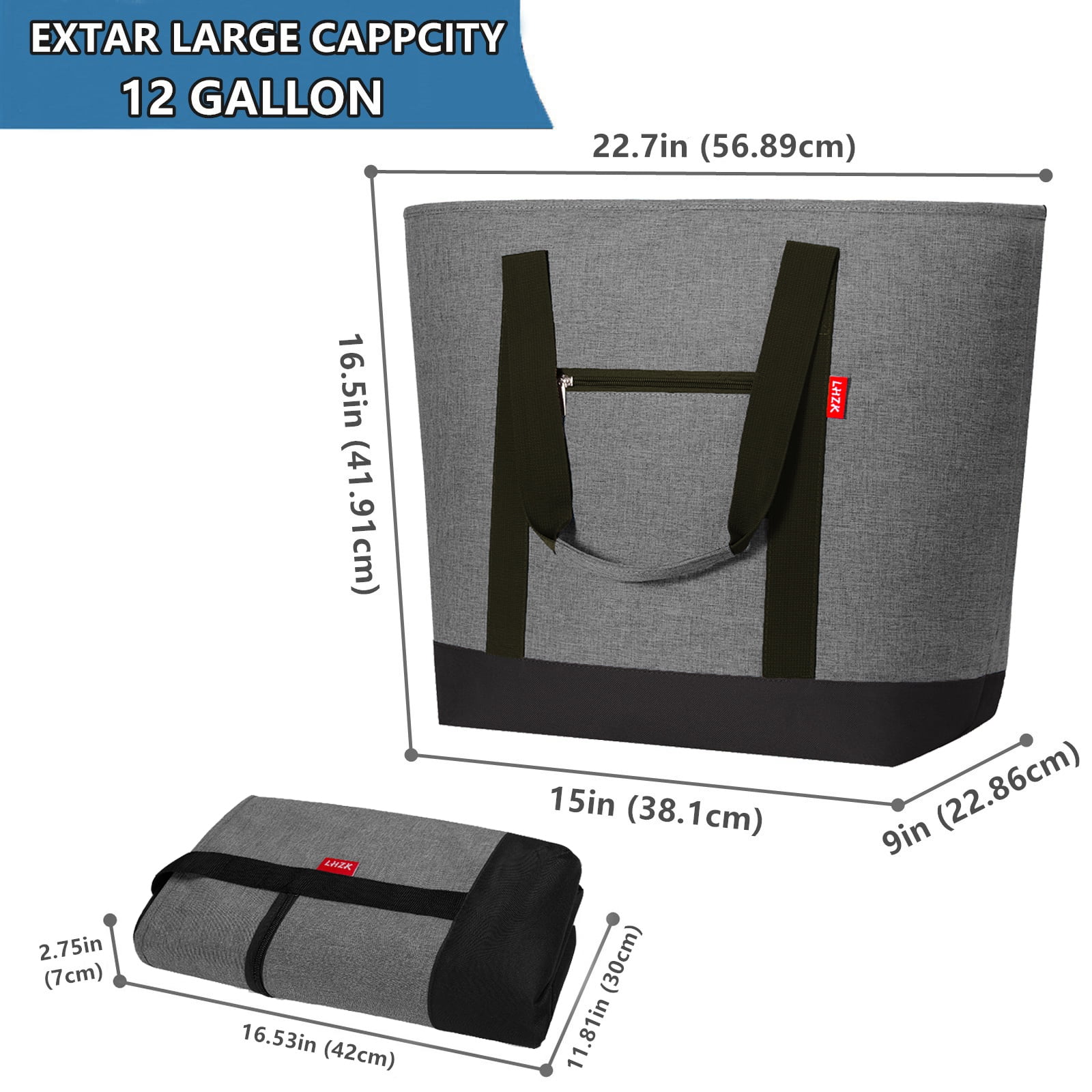 Youfenhome Insulated Cooler Bag Heavy Duty Collapsible Tote Soft Cooler Leakproof, Thermal Insulated Portable Grocery Bag, Travel Insulated Bag, Beach Cooler Bags (Grey)