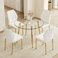 thumbnail image 2 of UHOMEPRO 5 Piece Dining Table Set, Kitchen Table with 4 PU Leather Chairs, Modern Tempered Glass Dining Table and Chairs Set for 4, Dining Room Set with Metal Gold Legs for Dining Room, White, 2 of 9