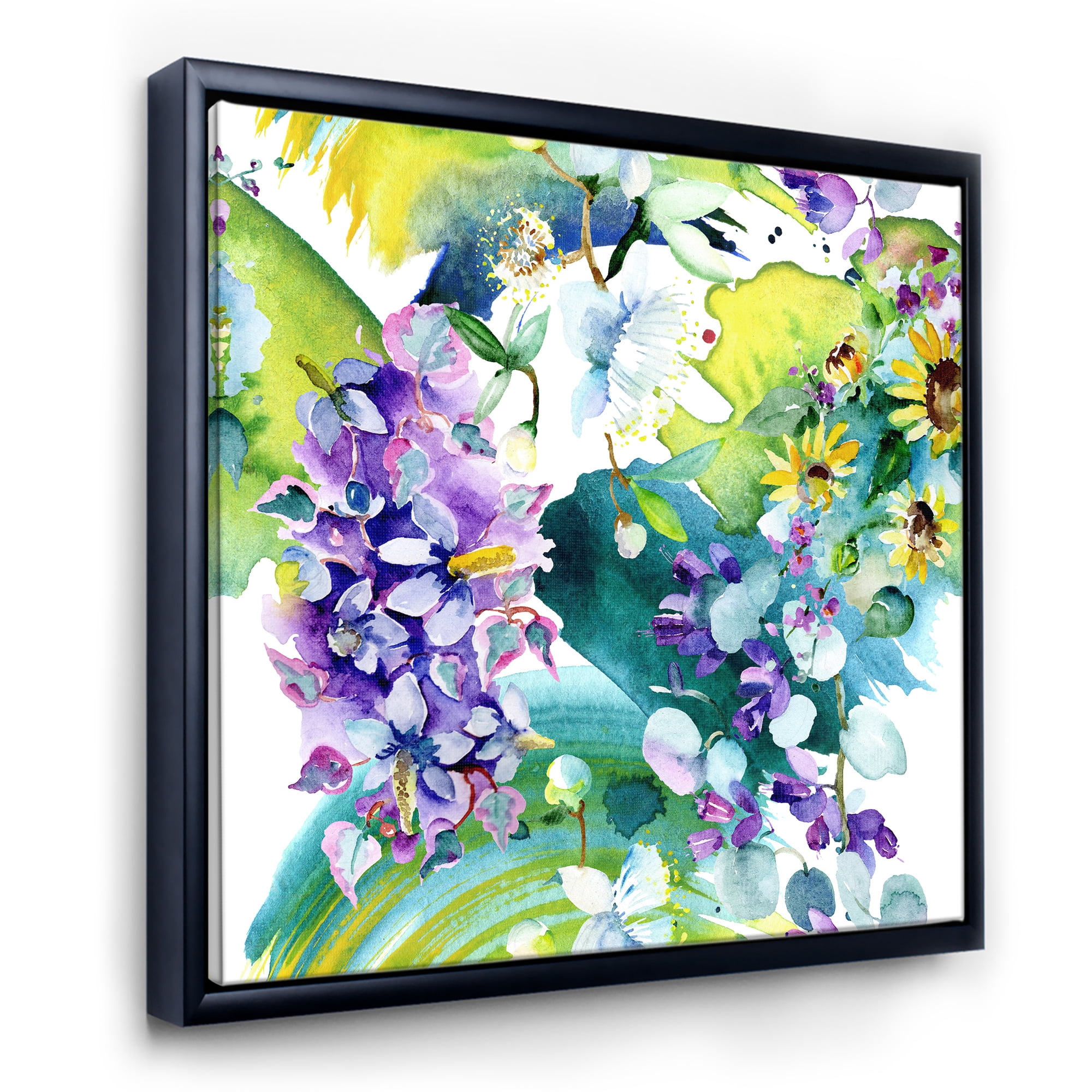 Designart 'Bouquet of Sunflowers and Wildflowers' Farmhouse Framed Canvas Wall Art Print