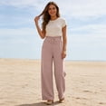 thumbnail image 6 of HKYNLAG Womens Linen Pants Wide Leg High Waisted Adjustable Drawstring Trousers with Pockets Casual Lightweight Pink M, 6 of 7