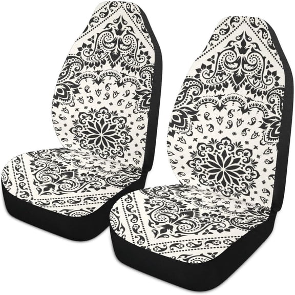 Car Seat Covers Colorful Scarf Blue Paisley Pattern Bandanna Border Floral Set of 2 Accessories Protectors Car Decor Universal