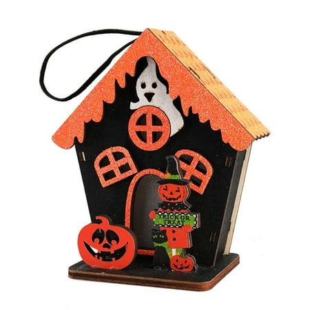 

MGStore Glowing Log Cabin Sturdy Lanyard Anti-fade Crafts Gifts Scene Layout Reusable Halloween Wooden Pumpkin Wooden House Light Pendant Party Supplies