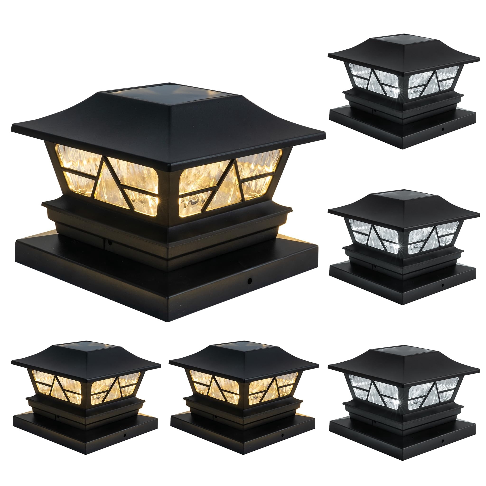 Dazzle Bright 6 Pack Solar Outdoor Fence Post Lights, 2 Modes Post Cap Lights Waterproof Color Changing Warm White/Cool White for Yard, Garden, Porch, Patio Decor, for 4x4 5x5 6x6 Wood Posts