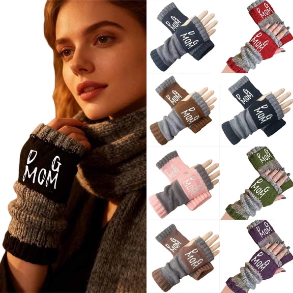 Women's Fingerless Gloves 8 Color Knitted Half Finger with Letter Design Daily