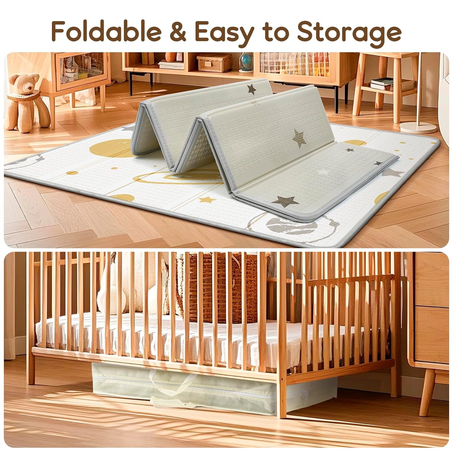 Foldable Baby Play Mat, PIGLOG Waterproof Playmats for Babies and Toddlers Kids, Safe Foam Playmat for Tummy Time, 50x50 Playpen Mat, Reversible Baby Floor Mat for Infant, Toddler, Vast Planet