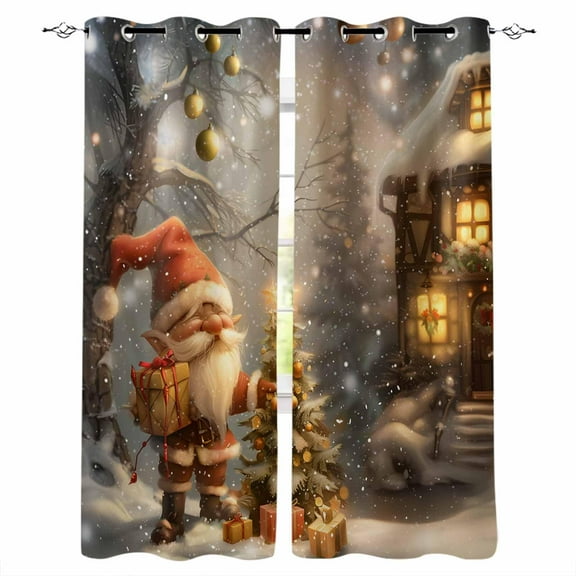 Hokiten Gnomes Christmas Tree Blackout Curtains | Light Blocking Print Window Curtains, Xmas Snowflake Winter Farmhouse Thermal Insulated Window Drapes for Living Room Kitchen (2 Panels, 55"W x 39"L)