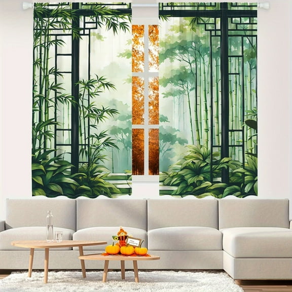 WNOOHIY Bamboo Forest Asian Zen Style Botanical Light-filtering Window Curtains for Bedroom and Living Room, 2 Panels