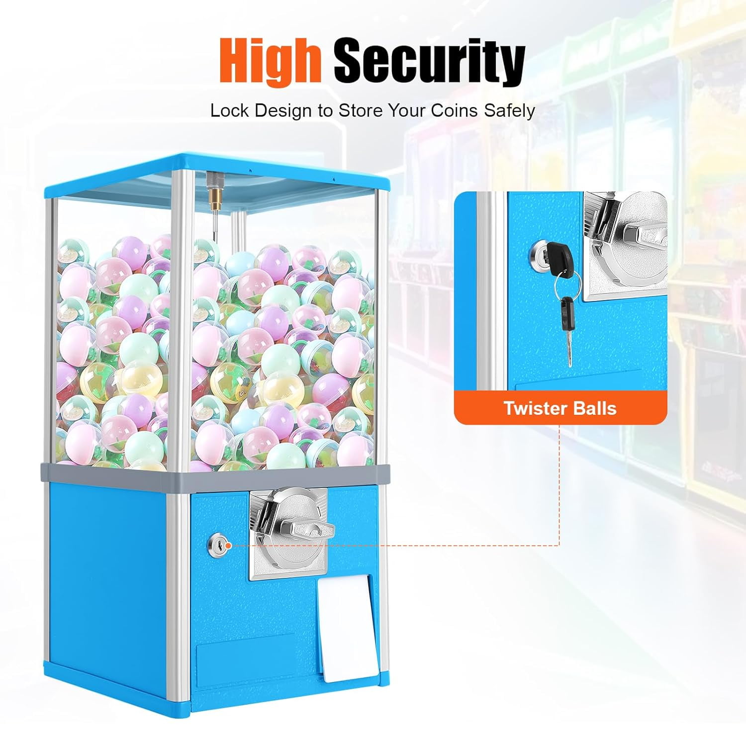 25 Cents Coin Operated Vending Machine, Toy Capsule Vending Machine, Commercial Gumball Machine, 200 Capacity for 1.8"-2" Gashapon, Twister Balls, Capsule Toys, Gumball, Bouncy Balls