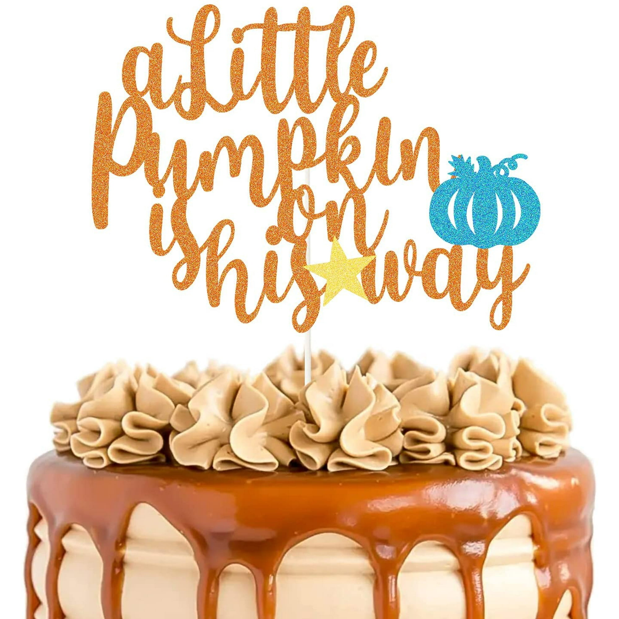 Little Pumpkin 'One' Cake Topper - Girl's 1st Birthday Fall Theme, Orange & Pink With Gold '1', Pre-Assembled