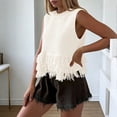 thumbnail image 7 of APEXFWDT Women's Tassel Knit Sweater Vest Crew Neck Sleeveless Summer Beach Casual Tank Top,L,Beige, 7 of 7