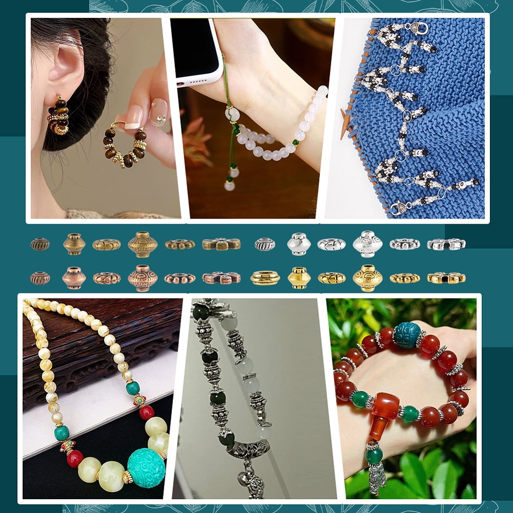 1200Pcs 24 Styles Tibetan Style Alloy Spacer Beads Sets Bicone & Flower & Flat Round Mixed Shapes Mixed Color 5~8x8x2~6.3mm hole: 1~2.4mm