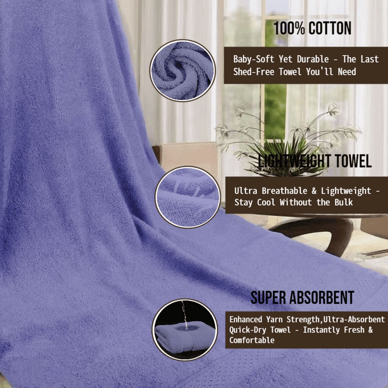 Muddy Cat Towels Luxury Bath Towel Set of 3 Pieces, 100% Turkish Cotton, Ultra Soft & Highly Absorbent for Everyday Use, 1 (700GSM) Bath Towels, 1 Hand Towels, 1Washcloths，Blue purple